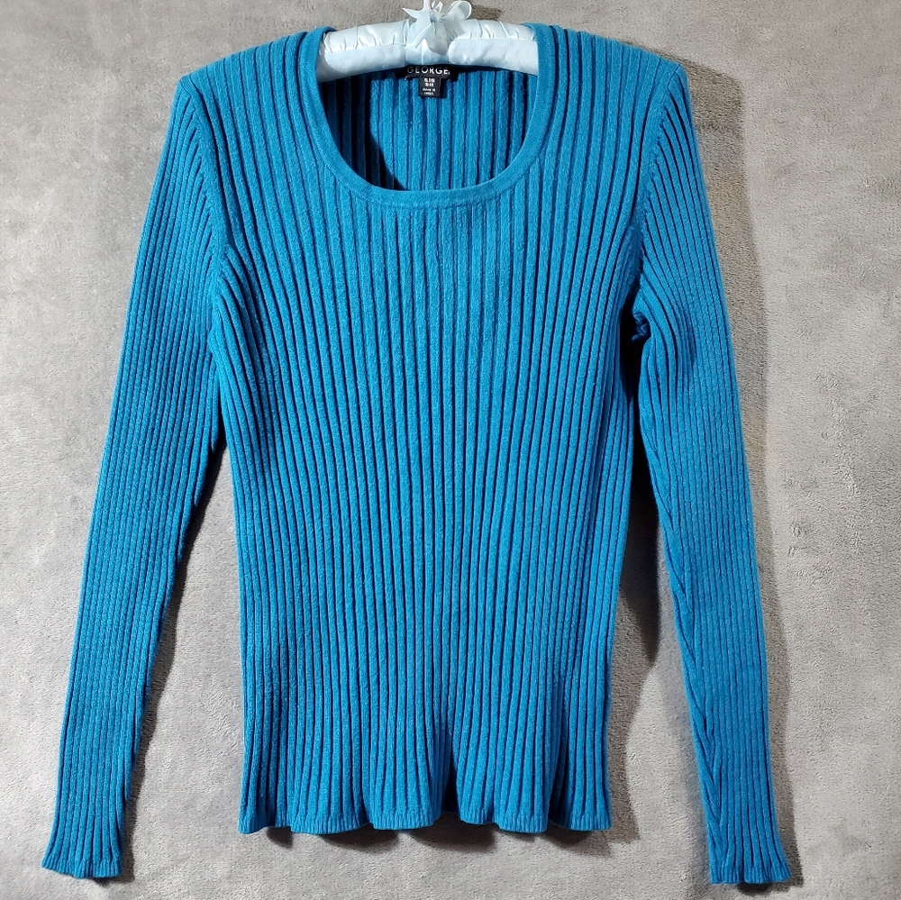 Blue Ribbed Women's Sweater